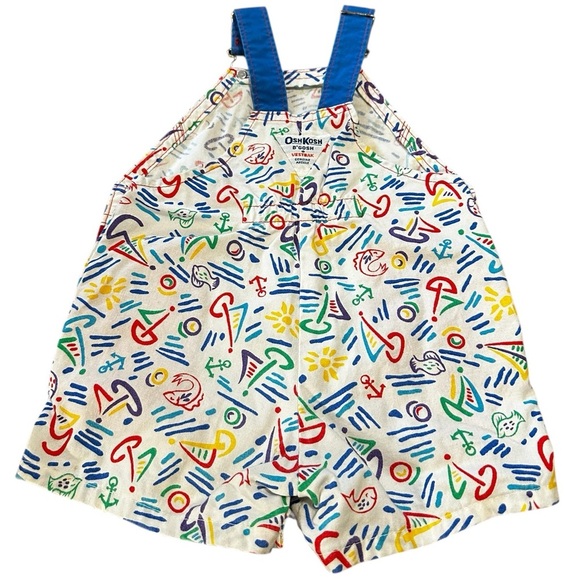 Vintage OshKosh B'gosh Sailboats Overall Shorts Shortalls Size 12 Months - Picture 2 of 8
